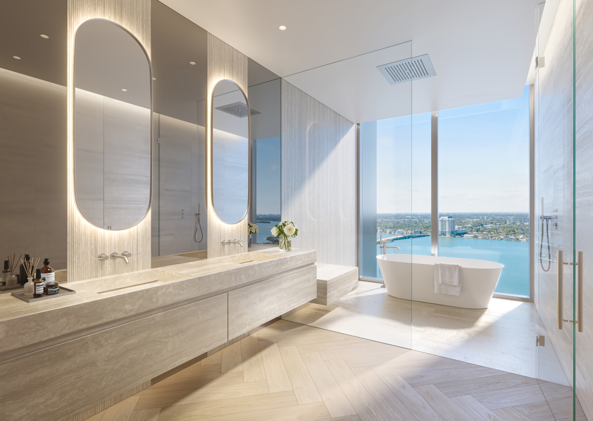 Interior contemporáneo con vista al agua